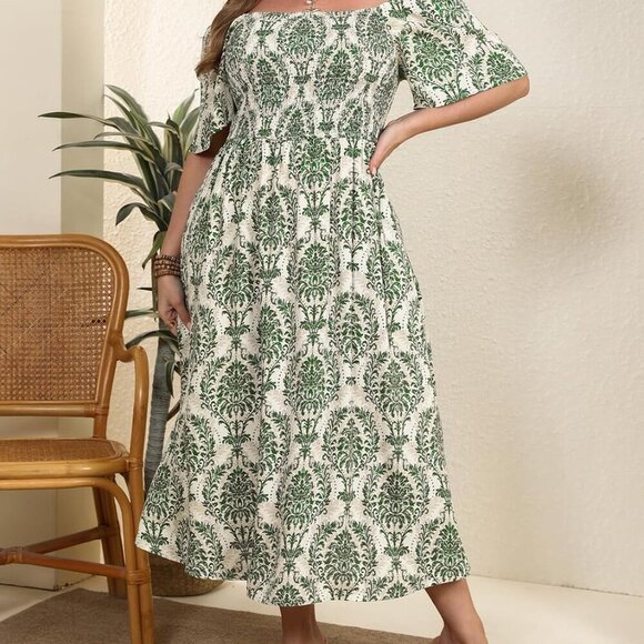 Plus Size Women's Midi Dress Rayon Summer Casual Pockets Square Neck - Picture 4 of 6